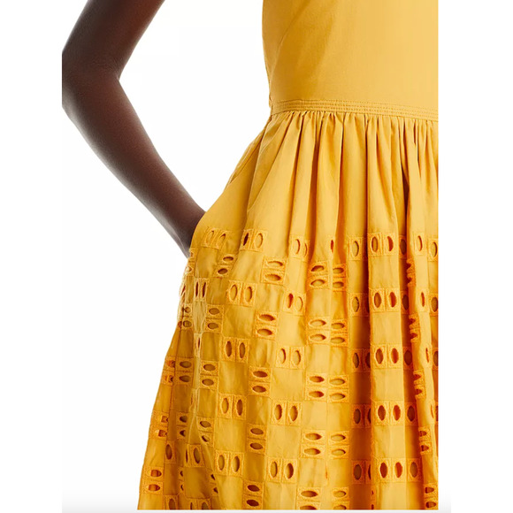 NWT A.L.C Blair eyelet Halter Mustard Yellow Maxi Coquette statement dress Sz-14 - Picture 15 of 15